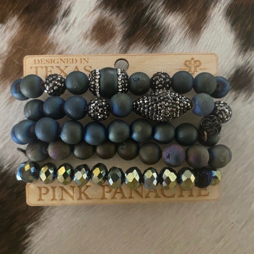 Pink Panache' Texas Design Rhinestone Glass Shimmer Beads Stretch Mermaid Set